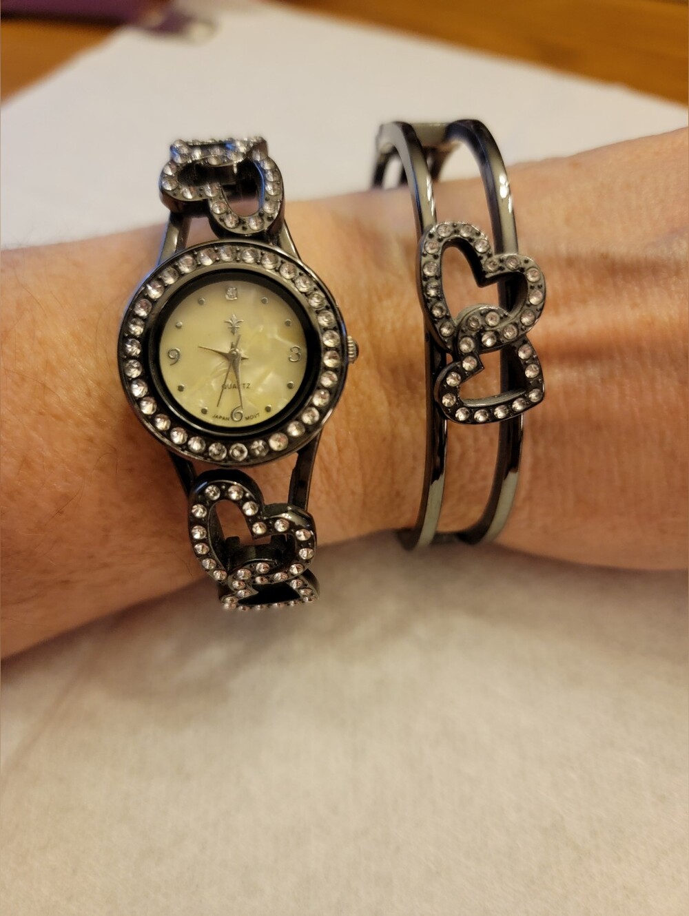 Rhinestone Heart Watch and Bracelet Set